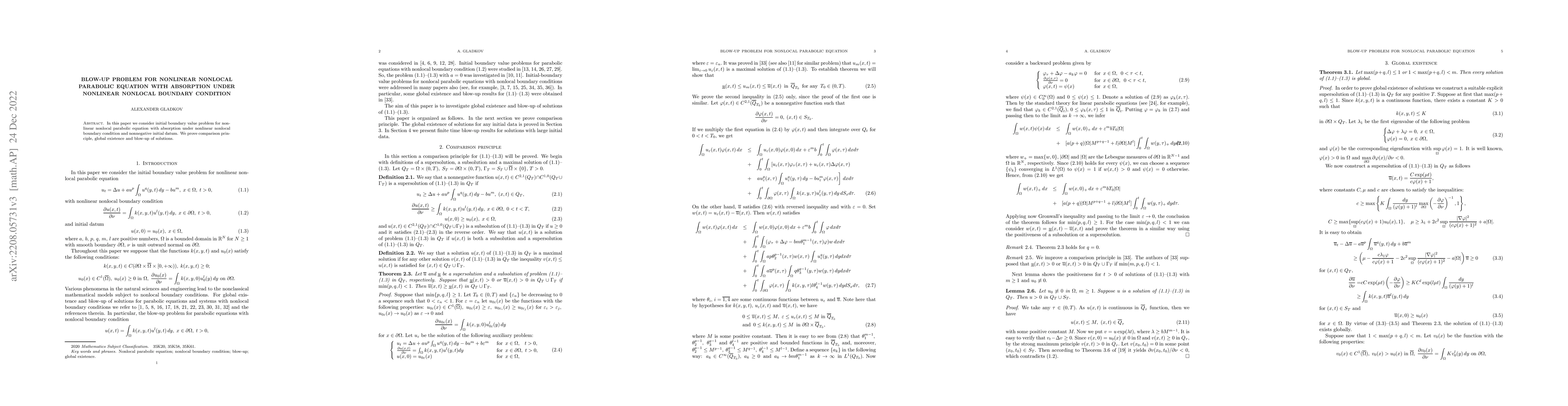 Thumbnail for Blow-up problem for nonlinear nonlocal parabolic equation with
  absorption under nonlinear nonlocal boundary condition