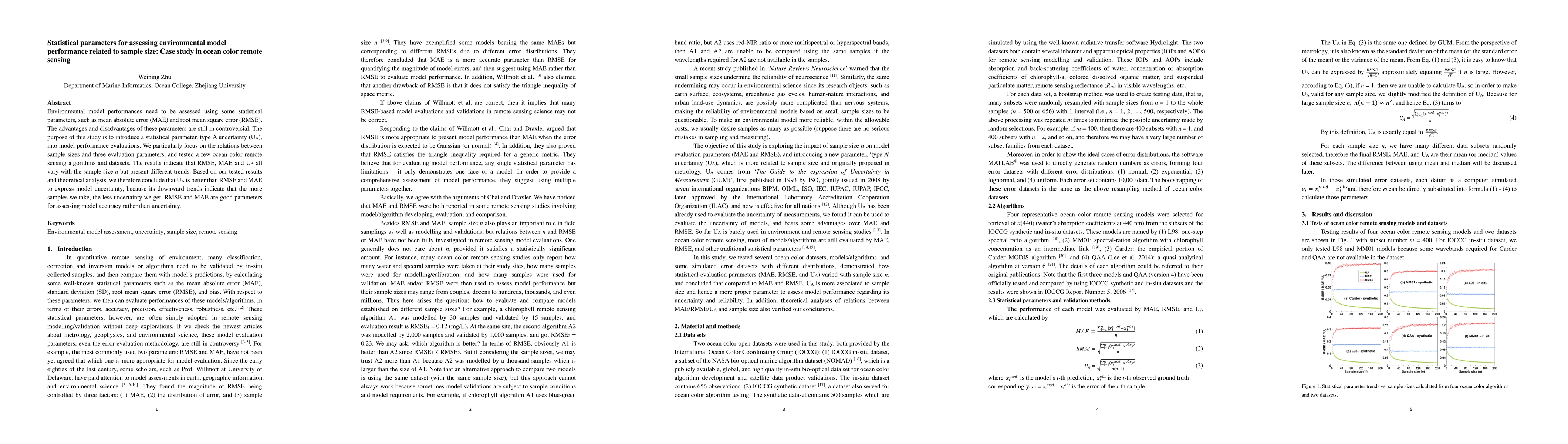 Thumbnail for Statistical parameters for assessing environmental model performance
  related to sample size: Case study in ocean color remote sensing