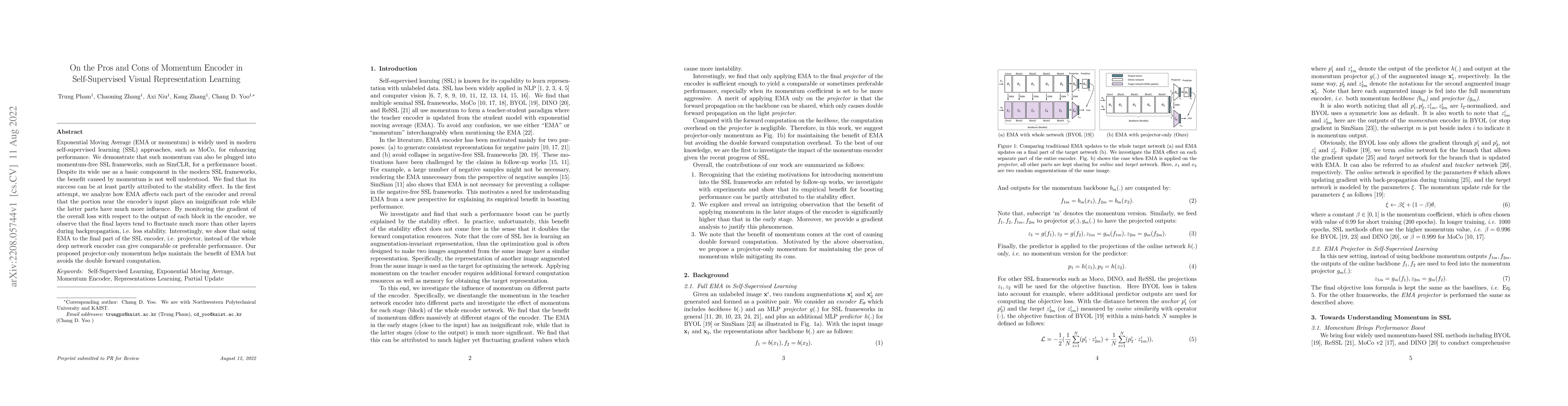 Thumbnail for On the Pros and Cons of Momentum Encoder in Self-Supervised Visual
  Representation Learning
