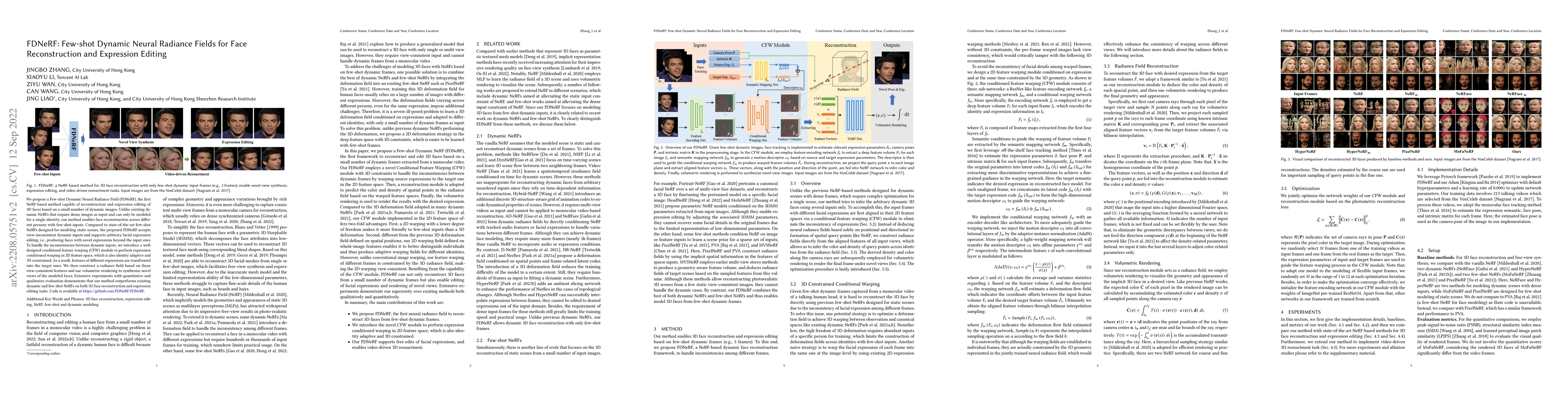 Thumbnail for FDNeRF: Few-shot Dynamic Neural Radiance Fields for Face Reconstruction
  and Expression Editing