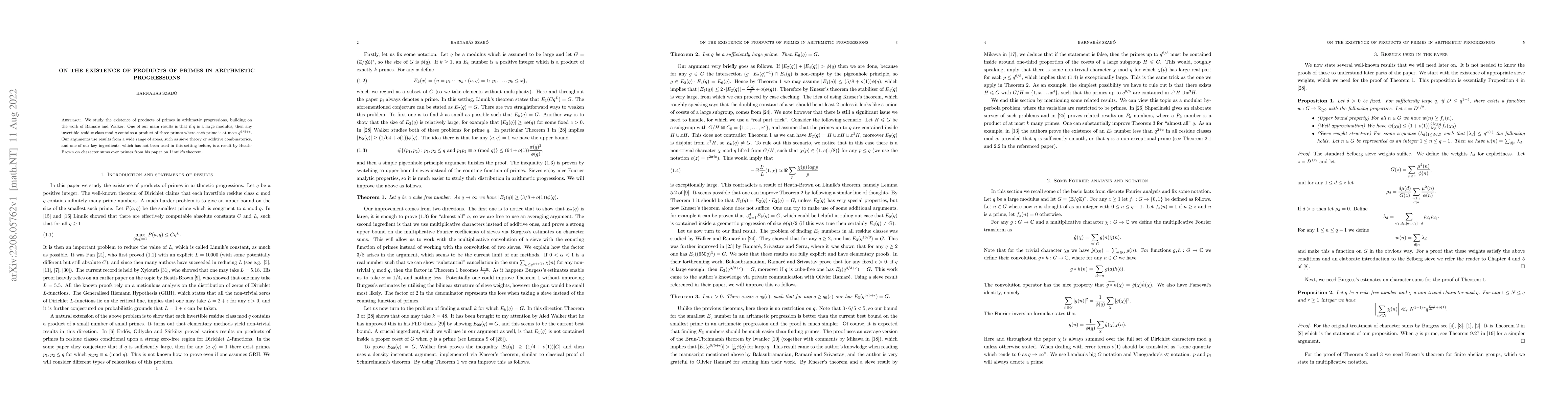 Thumbnail for On the existence of products of primes in arithmetic progressions