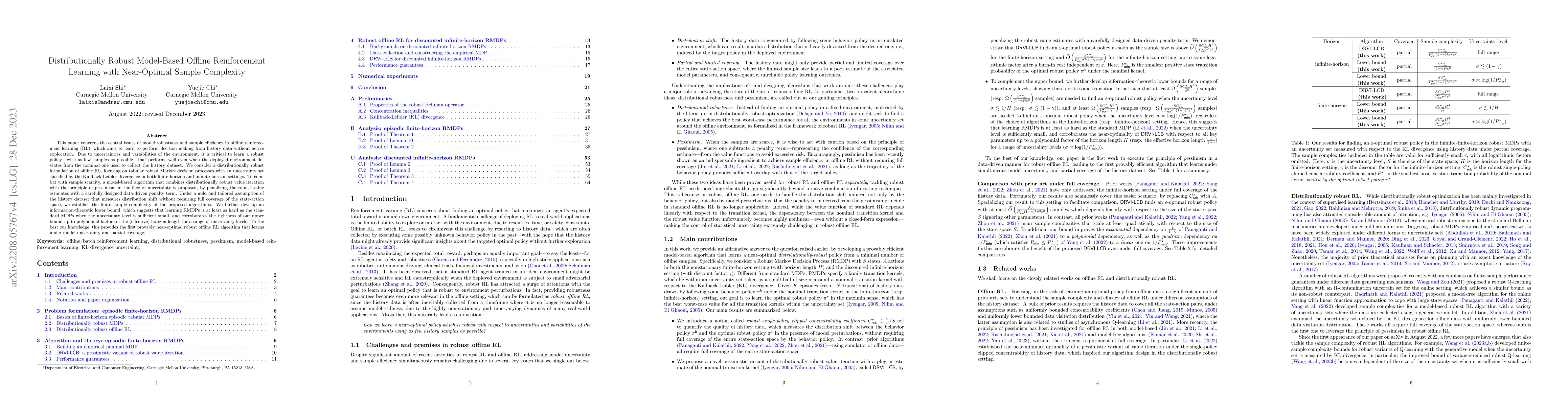 Thumbnail for Distributionally Robust Model-Based Offline Reinforcement Learning with
  Near-Optimal Sample Complexity