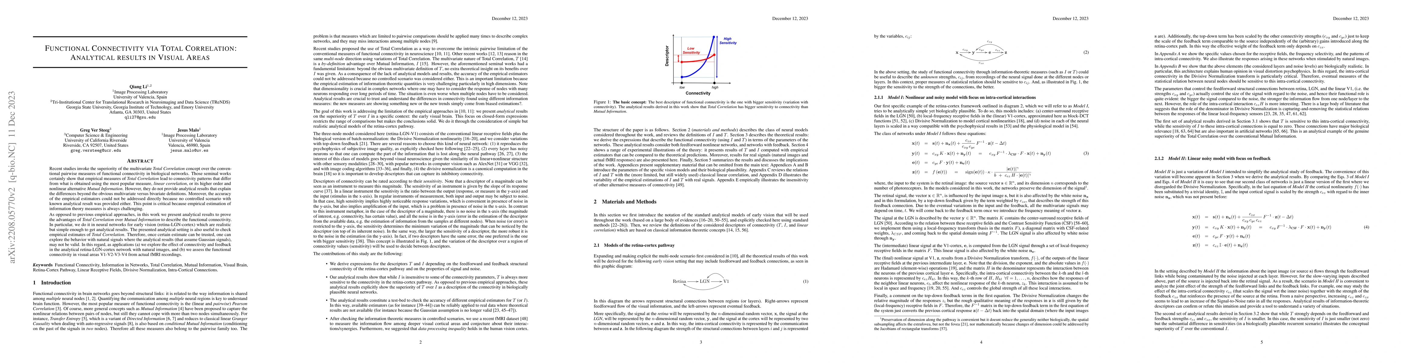 Thumbnail for Functional Connectivity via Total Correlation: Analytical results in
  Visual Areas