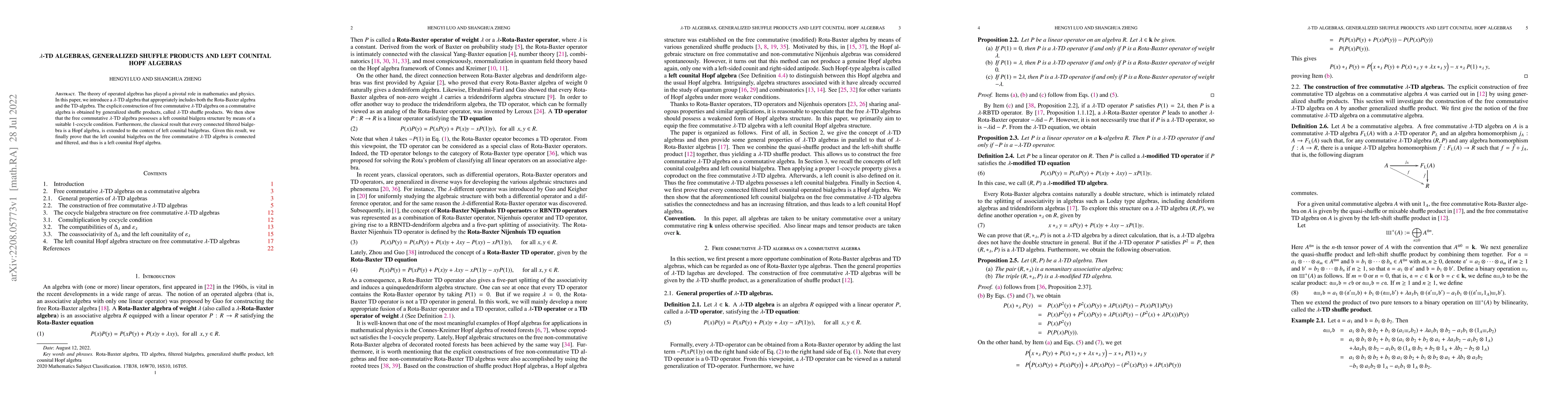 Thumbnail for $\lambda$-TD algebras, generalized shuffle products and left counital
  Hopf algebras