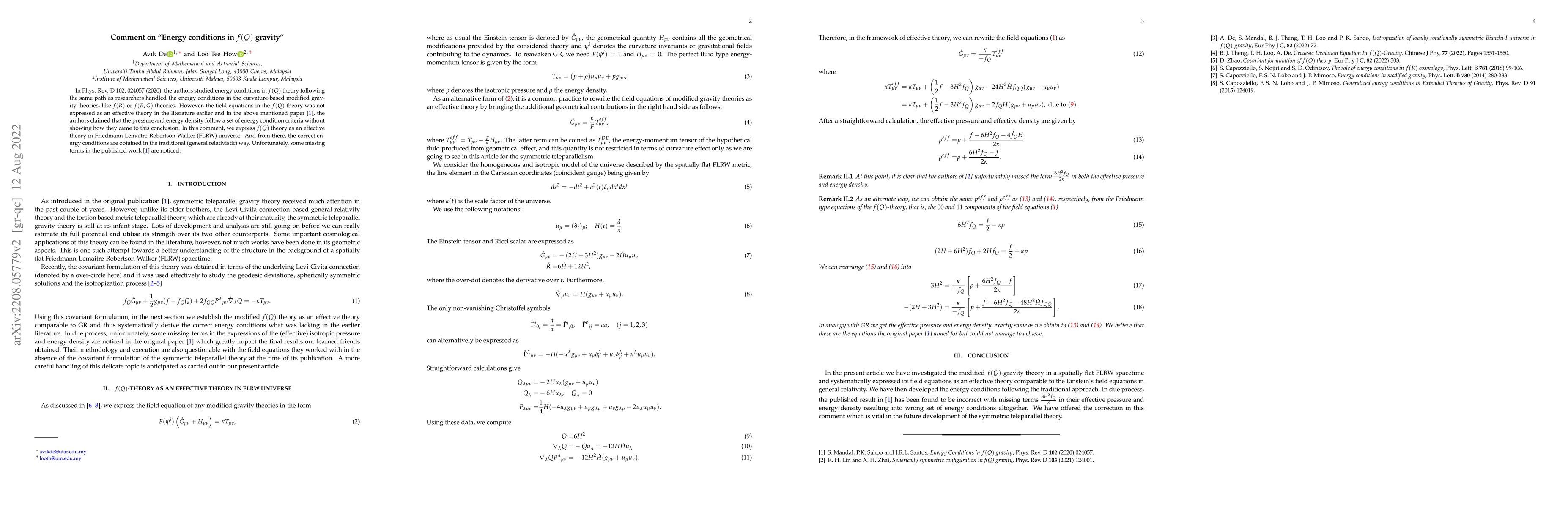 Thumbnail for Comment on "Energy conditions in $f(Q)$ gravity"