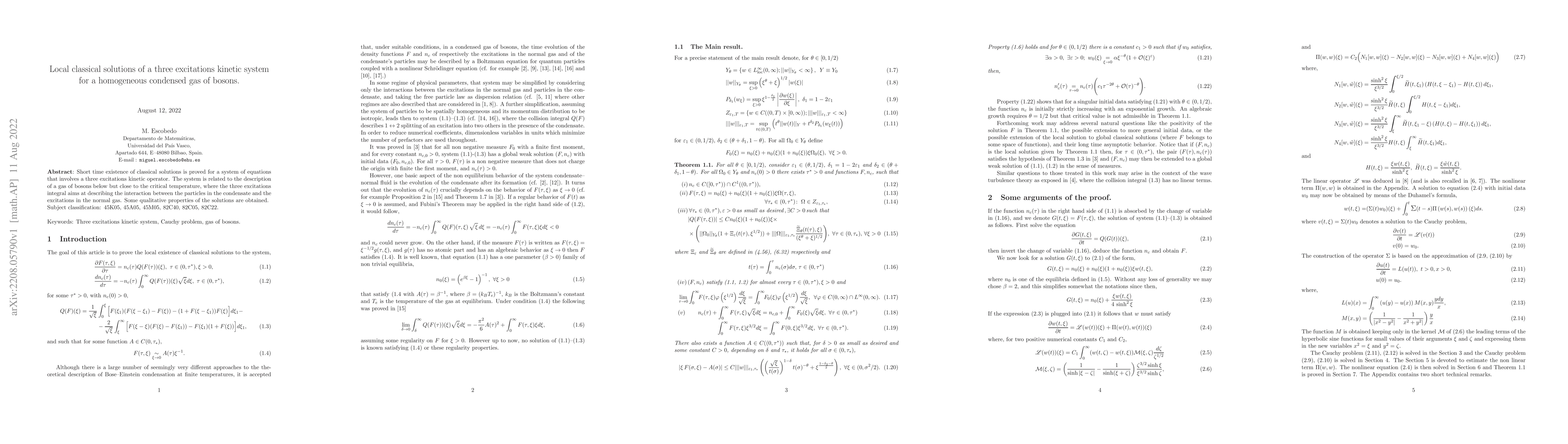 Thumbnail for Local classical solutions of a three excitations kinetic system for a
  homogeneous condensed gas of bosons