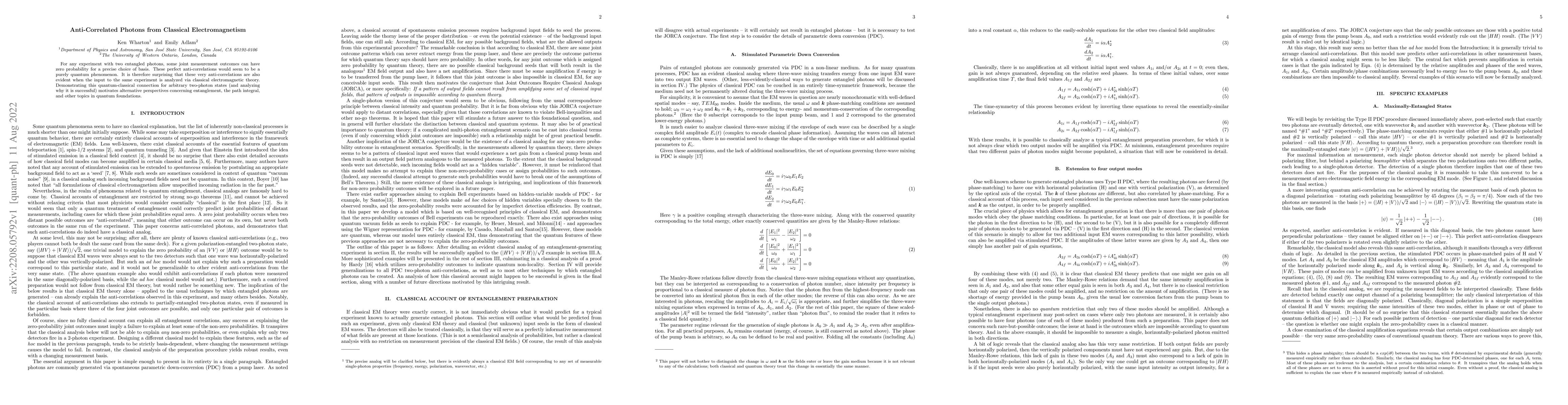 Thumbnail for Anti-Correlated Photons from Classical Electromagnetism
