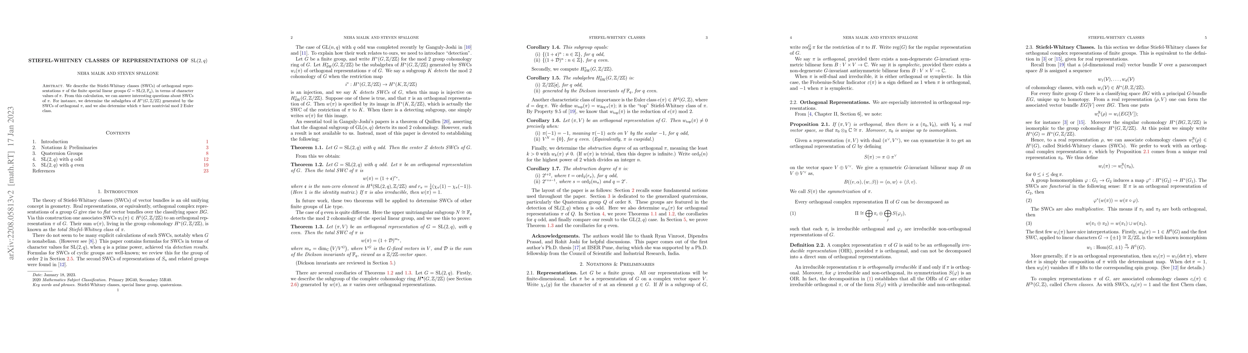 Thumbnail for Stiefel-Whitney Classes of Representations of $\text{SL}(2,q)$