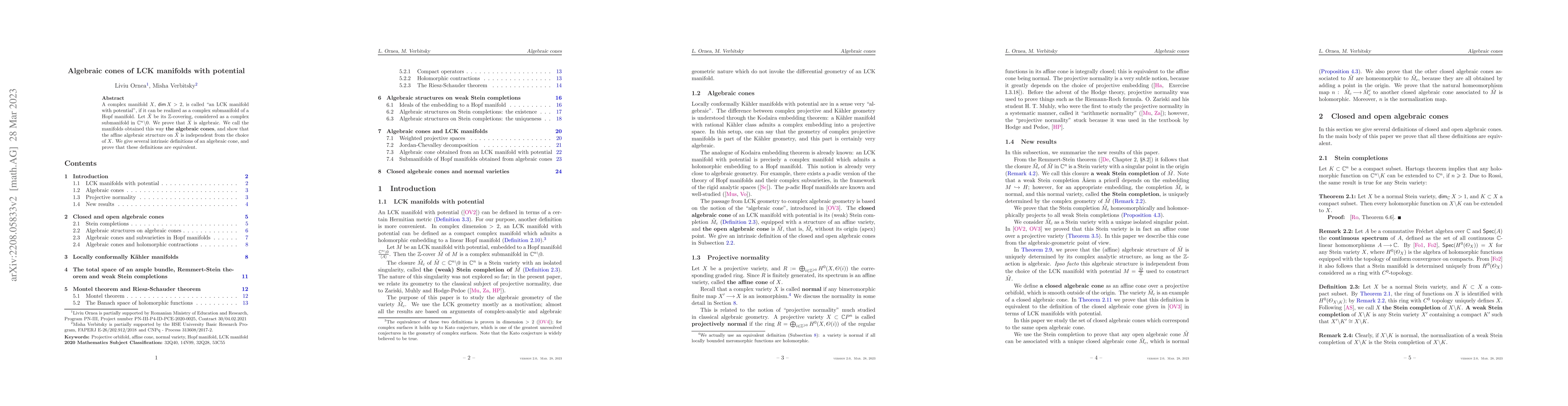 Thumbnail for Algebraic cones of LCK manifolds with potential