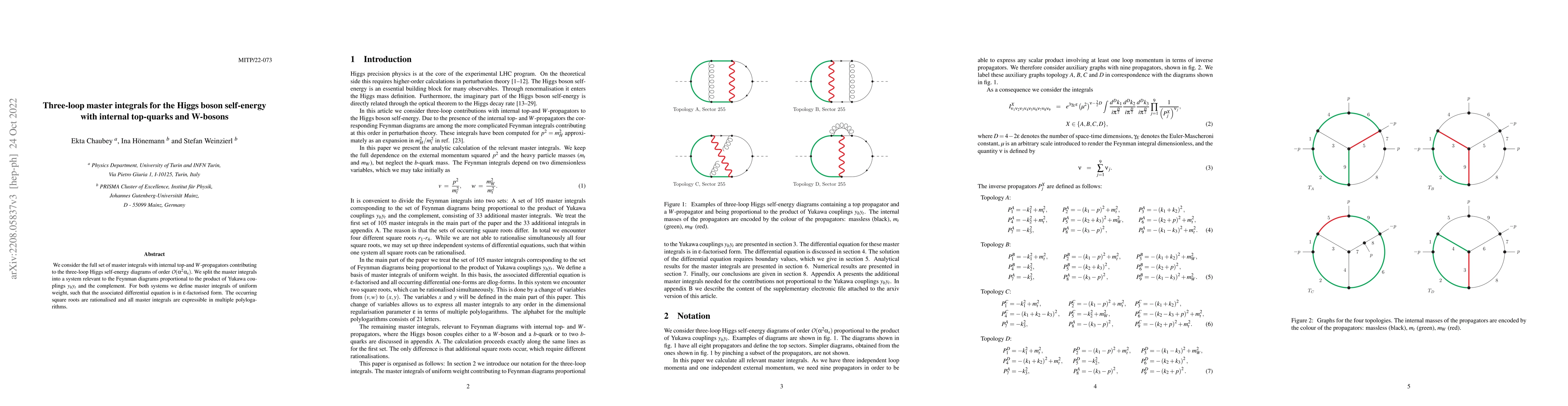 Thumbnail for Three-loop master integrals for the Higgs boson self-energy with
  internal top-quarks and W-bosons