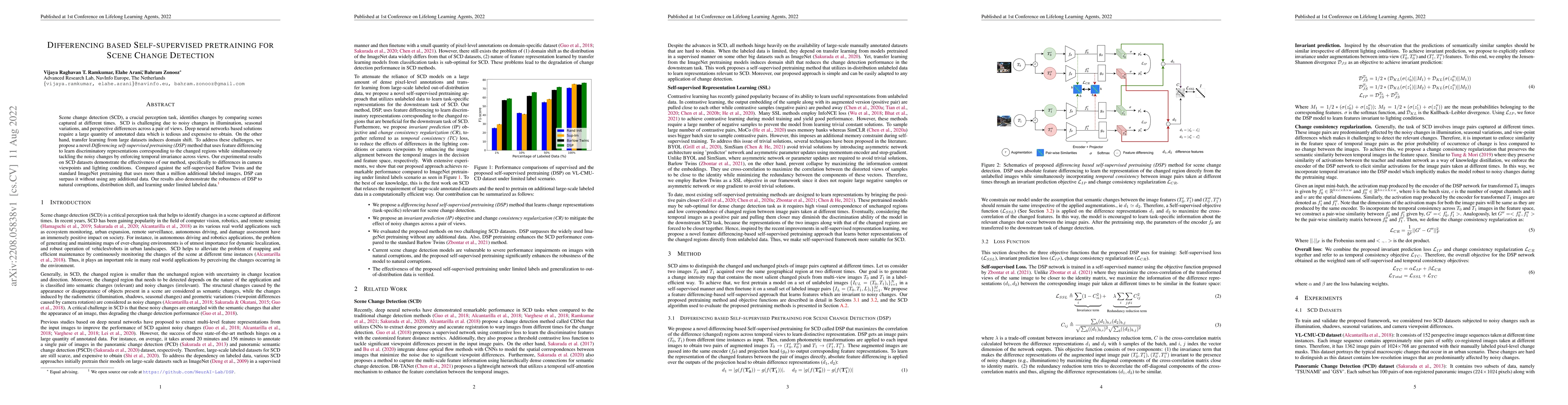 Thumbnail for Differencing based Self-supervised pretraining for Scene Change
  Detection