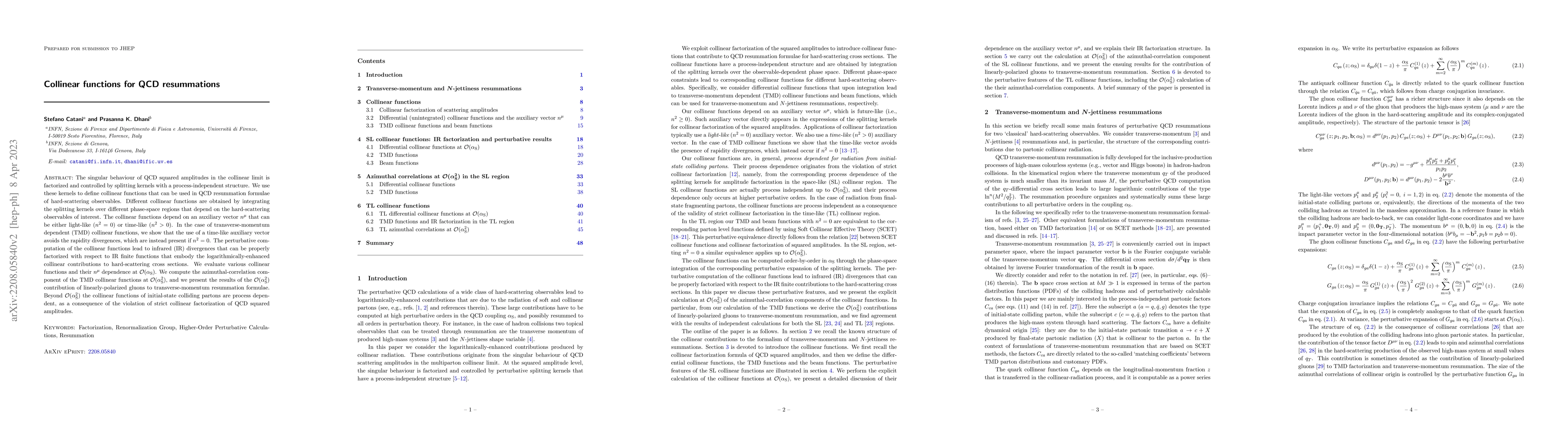 Thumbnail for Collinear functions for QCD resummations