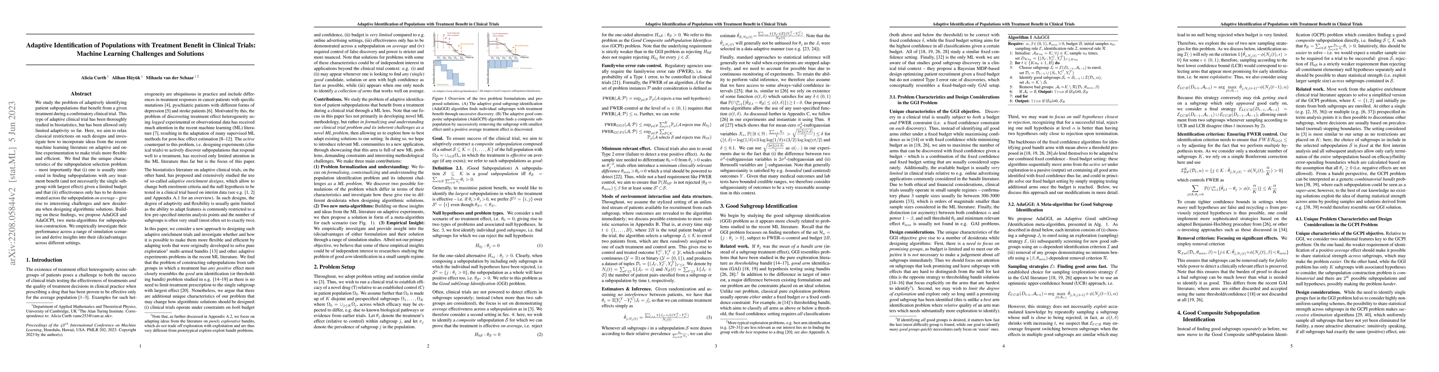 Thumbnail for Adaptive Identification of Populations with Treatment Benefit in
  Clinical Trials: Machine Learning Challenges and Solutions