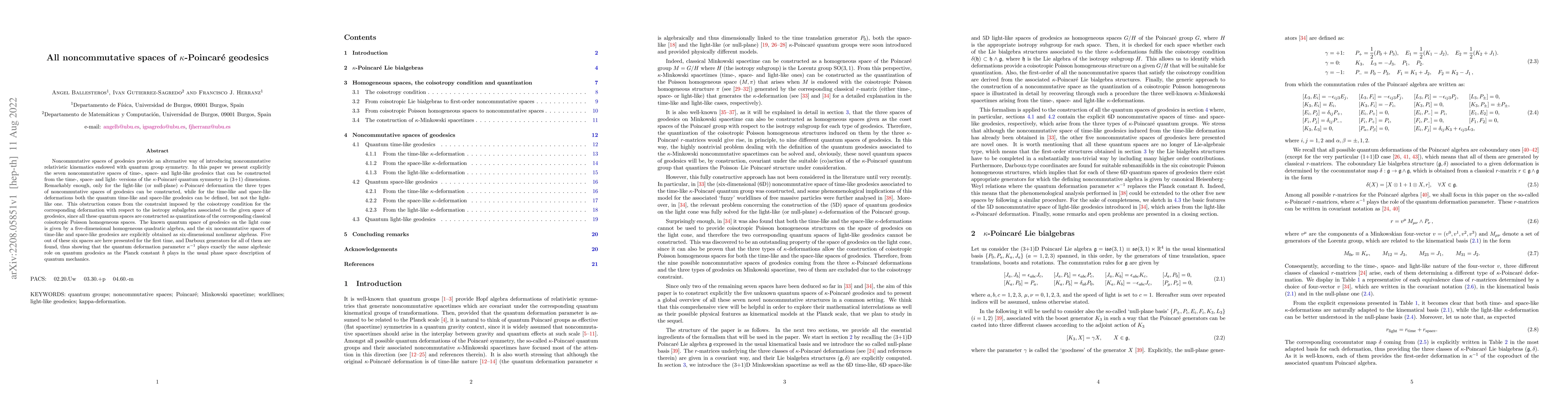 Thumbnail for All noncommutative spaces of $\kappa$-Poincar\'e geodesics