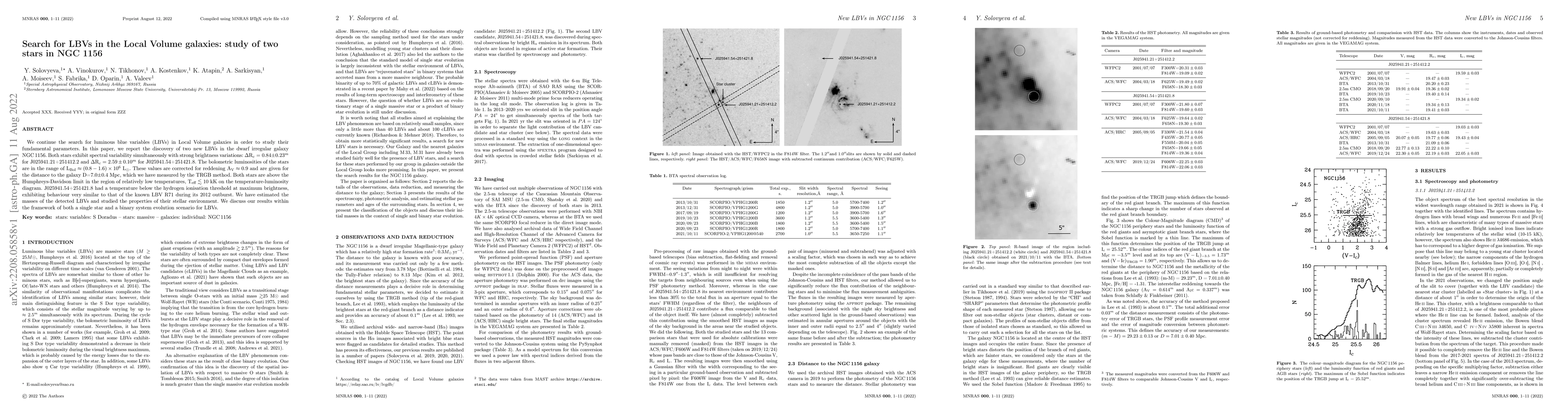 Thumbnail for Search for LBVs in the Local Volume galaxies: study of two stars in NGC
  1156