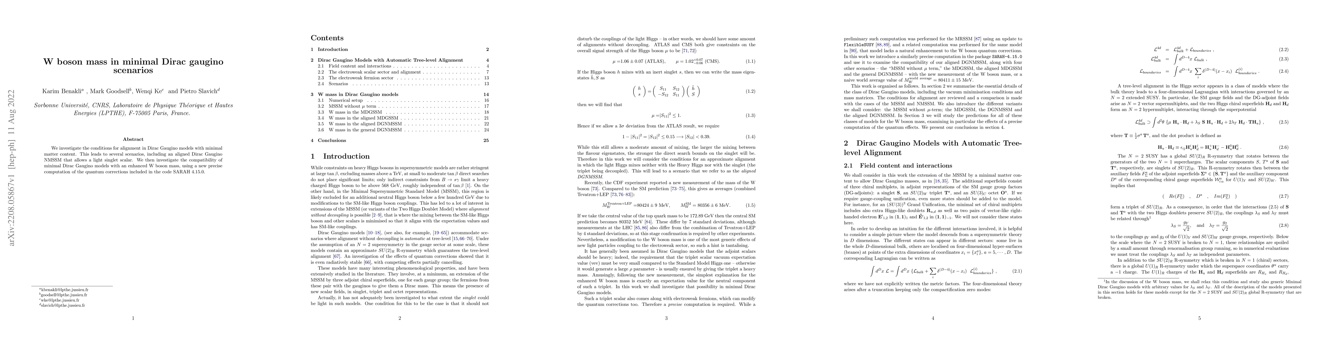 Thumbnail for W boson mass in minimal Dirac gaugino scenarios
