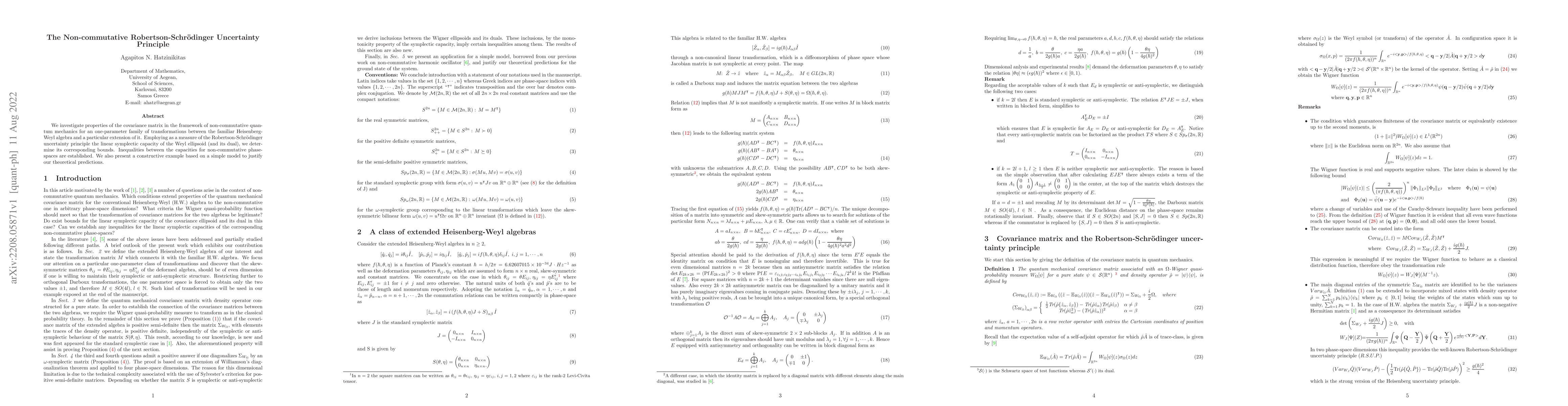 Thumbnail for The Non-commutative Robertson-Schr\"{o}dinger Uncertainty Principle