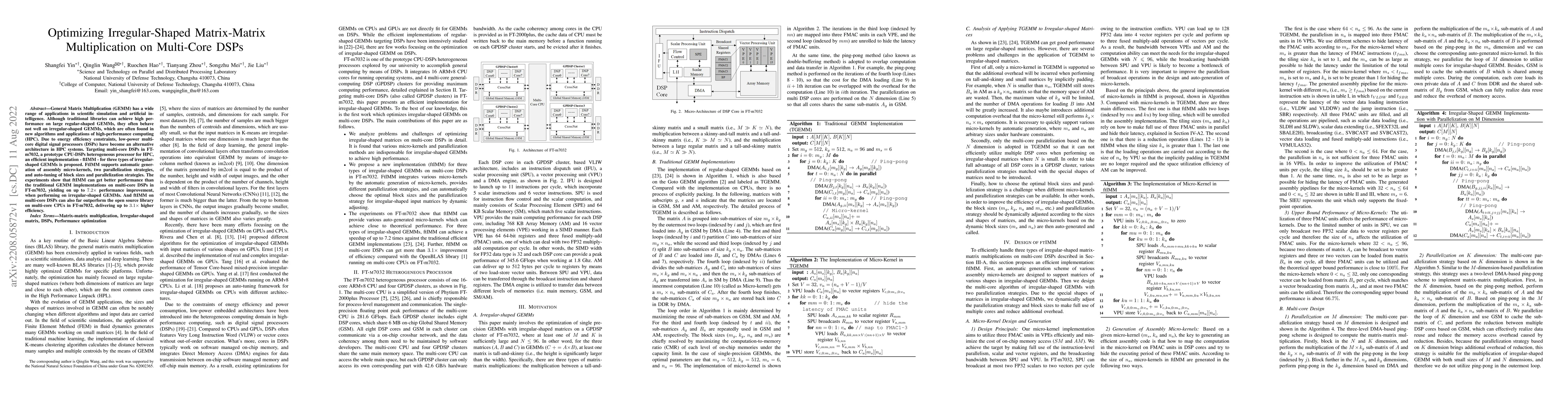 Thumbnail for Optimizing Irregular-Shaped Matrix-Matrix Multiplication on Multi-Core
  DSPs