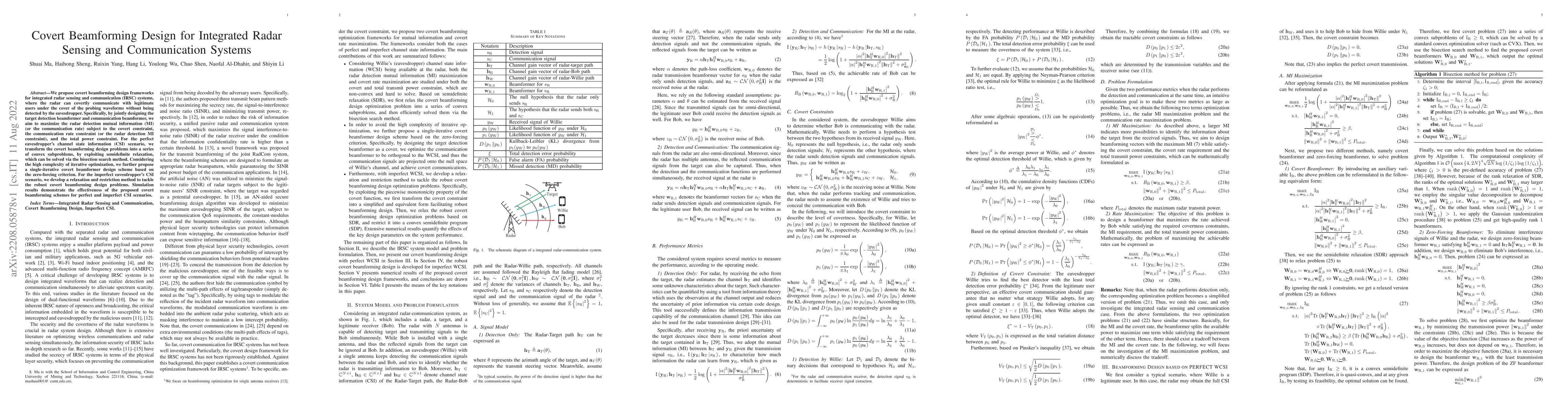 Thumbnail for Covert Beamforming Design for Integrated Radar Sensing and Communication
  Systems