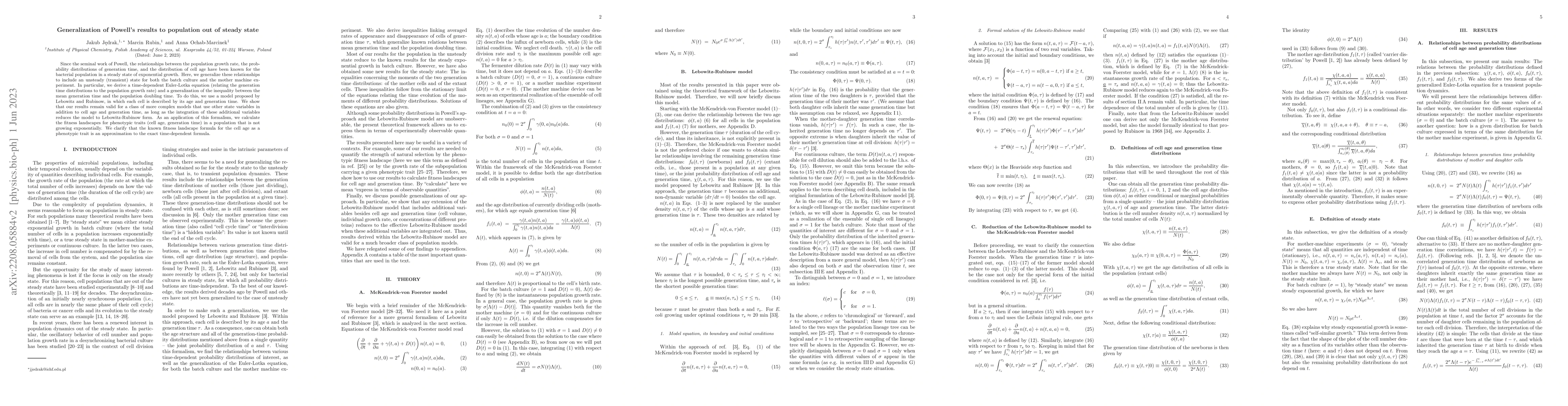 Thumbnail for Generalization of Powell's results to population out of steady state