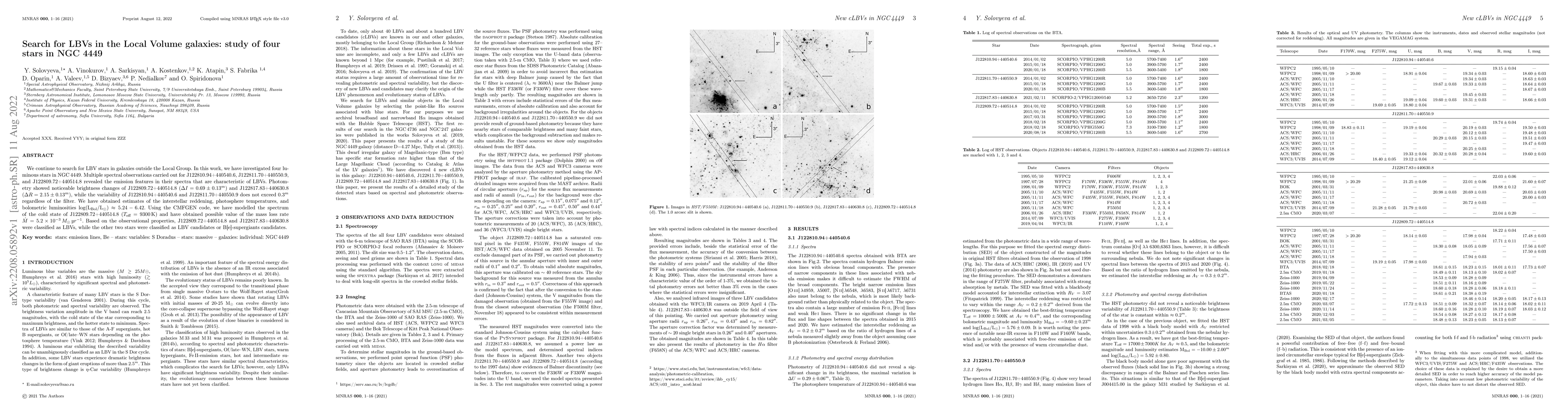 Thumbnail for Search for LBVs in the Local Volume galaxies: study of four stars in NGC
  4449