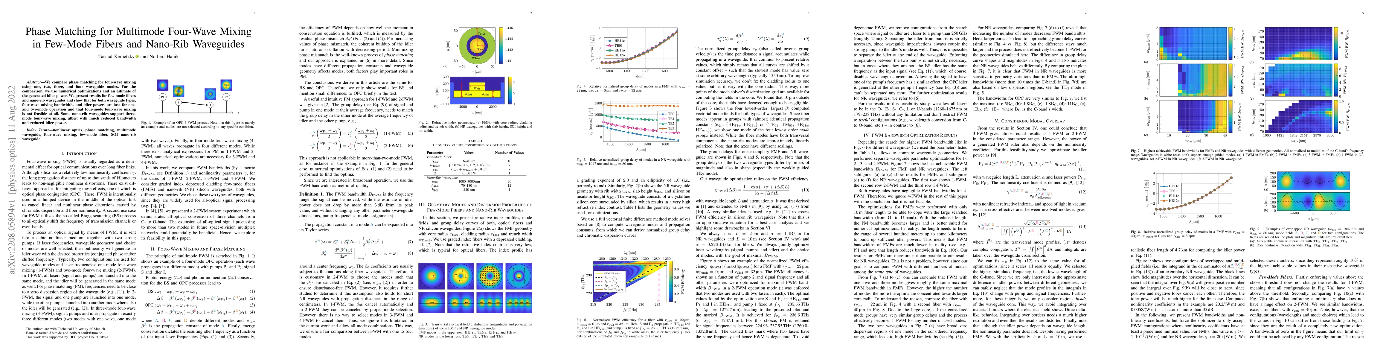 Thumbnail for Phase Matching for Multimode Four-Wave Mixing in Few-Mode Fibers and
  Nano-Rib Waveguides