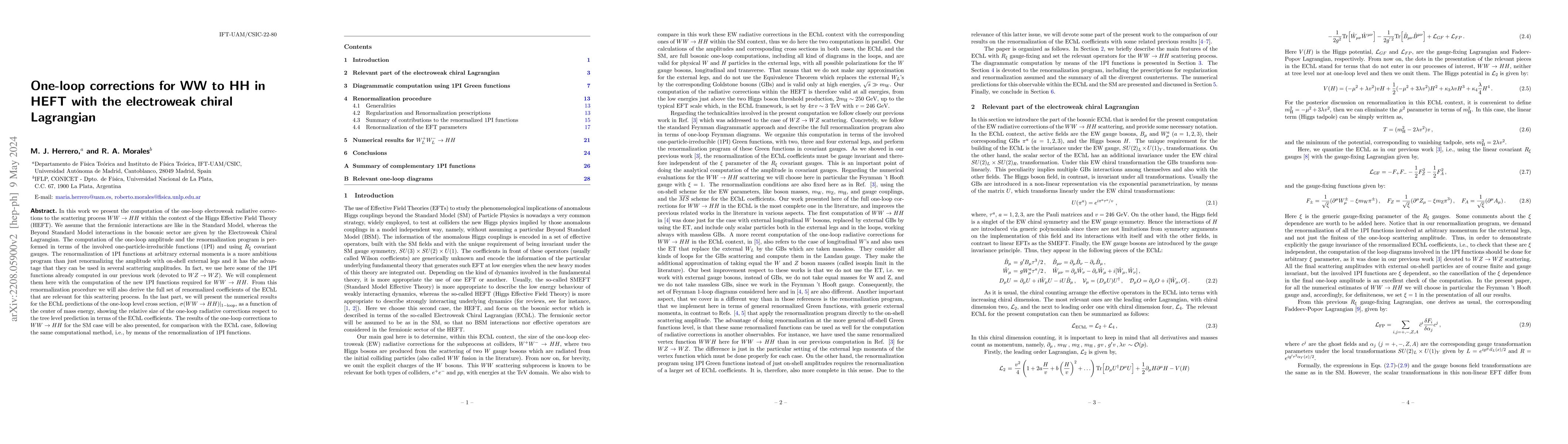 Thumbnail for One-loop corrections for WW to HH in HEFT with the electroweak chiral
  Lagrangian