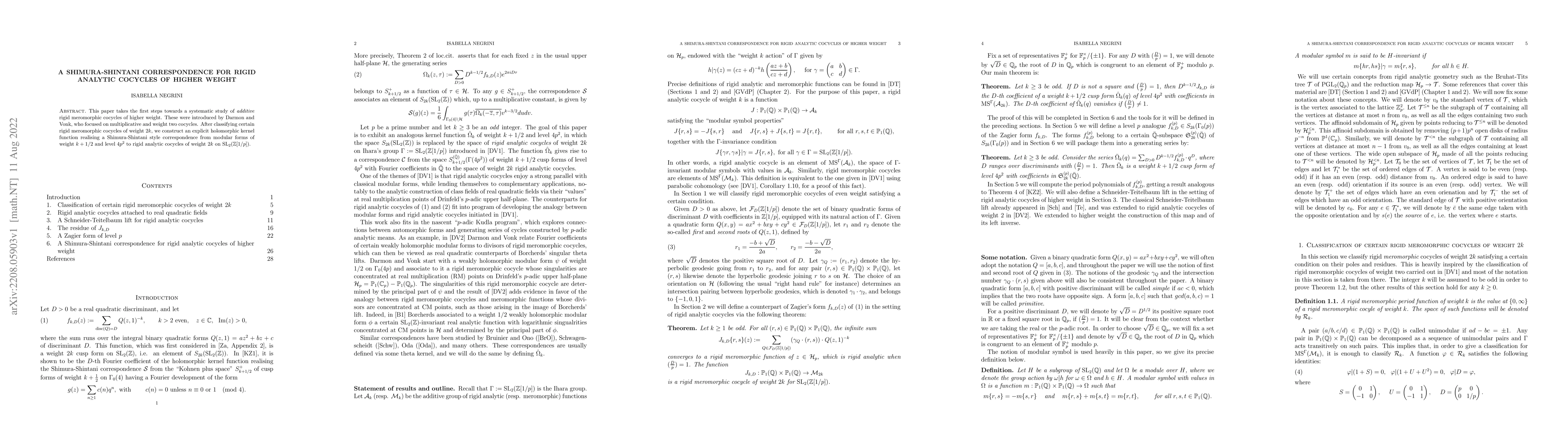 Thumbnail for A Shimura-Shintani correspondence for rigid analytic cocycles of higher
  weight