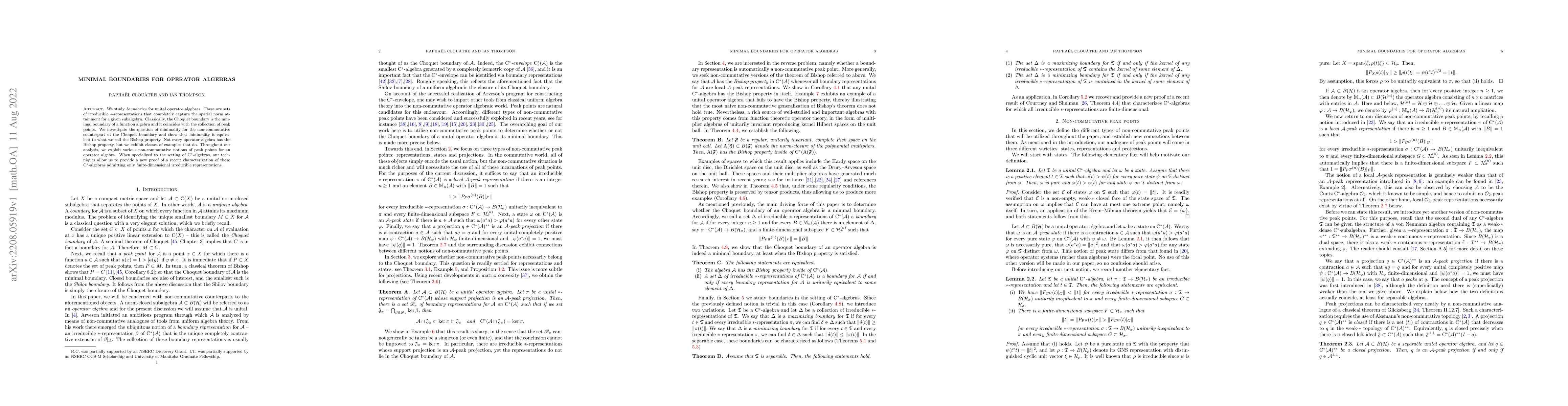 Thumbnail for Minimal boundaries for operator algebras