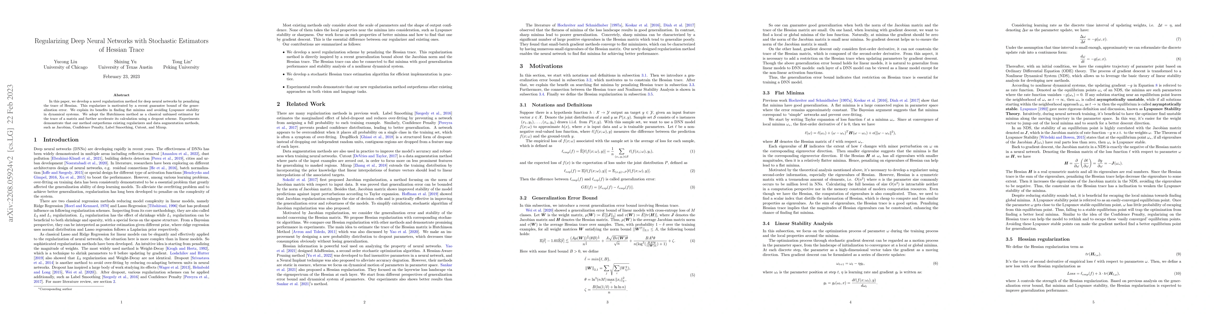 Thumbnail for Regularizing Deep Neural Networks with Stochastic Estimators of Hessian
  Trace