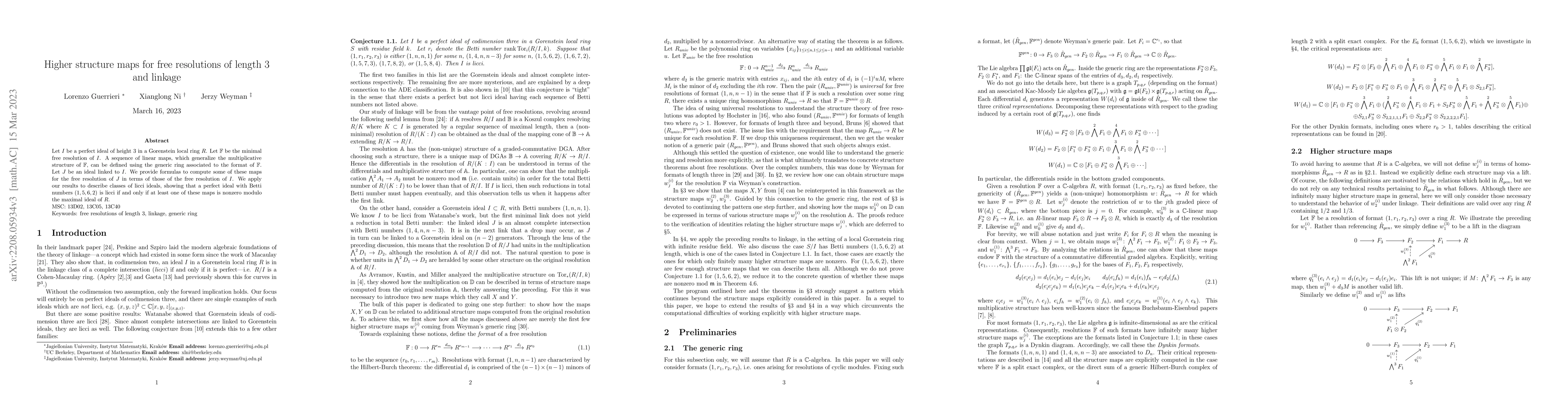 Thumbnail for Higher structure maps for free resolutions of length 3 and linkage