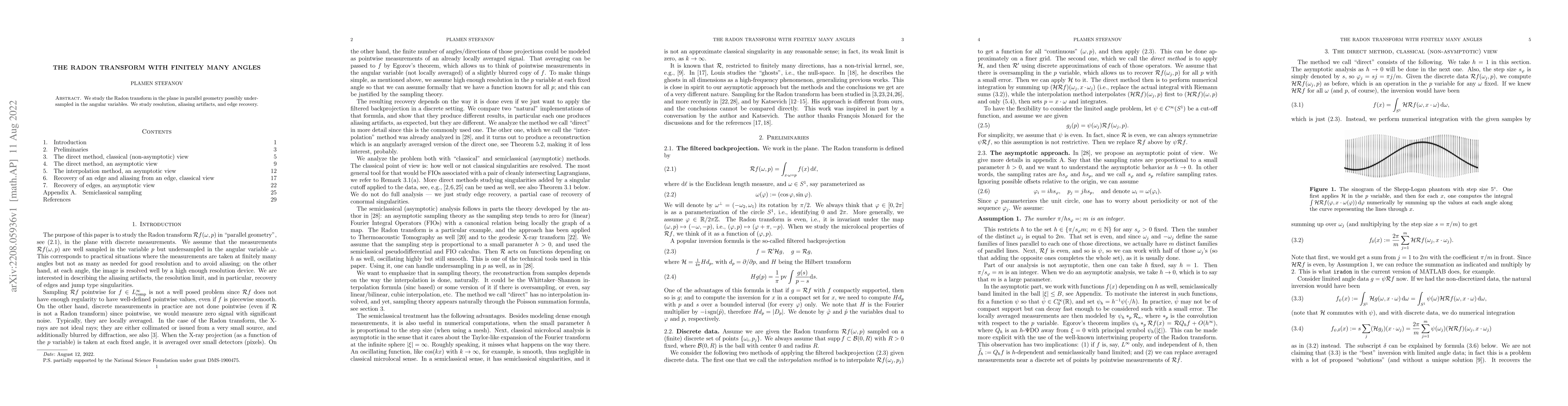 Thumbnail for The Radon transform with finitely many angles