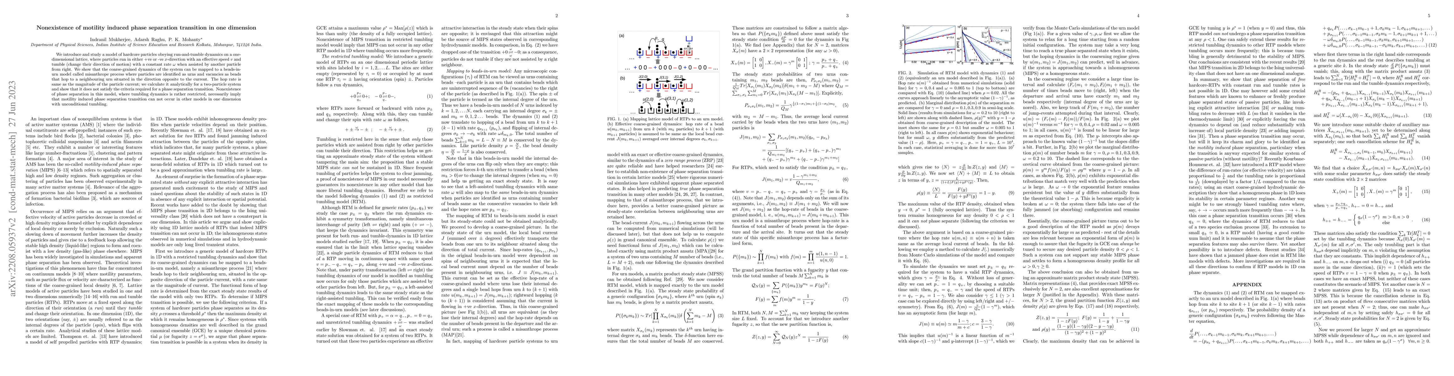 Thumbnail for Nonexistence of motility induced phase separation transition in one
  dimension