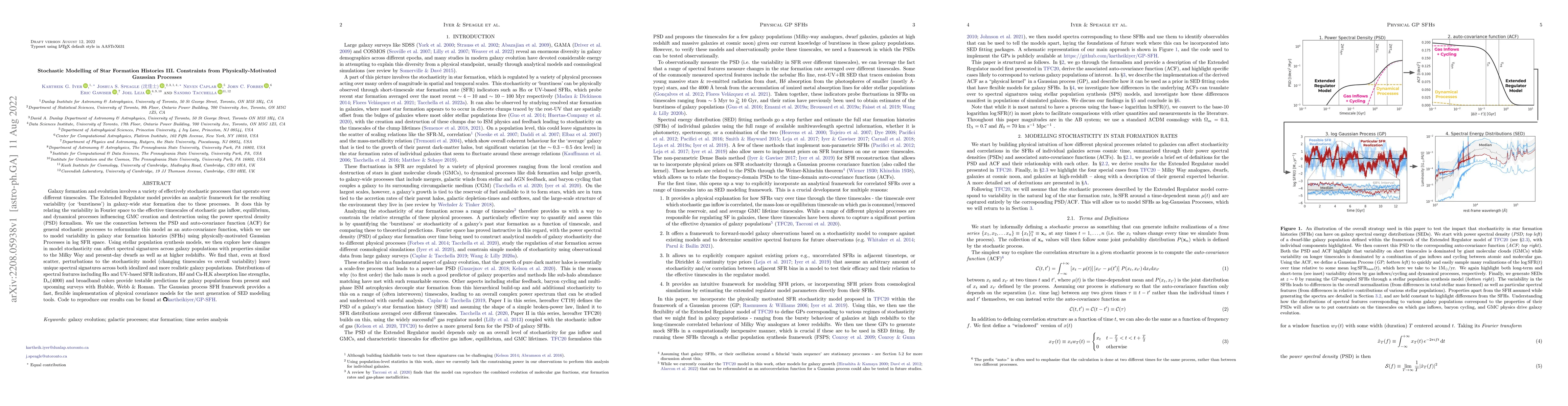 Thumbnail for Stochastic Modelling of Star Formation Histories III. Constraints from
  Physically-Motivated Gaussian Processes