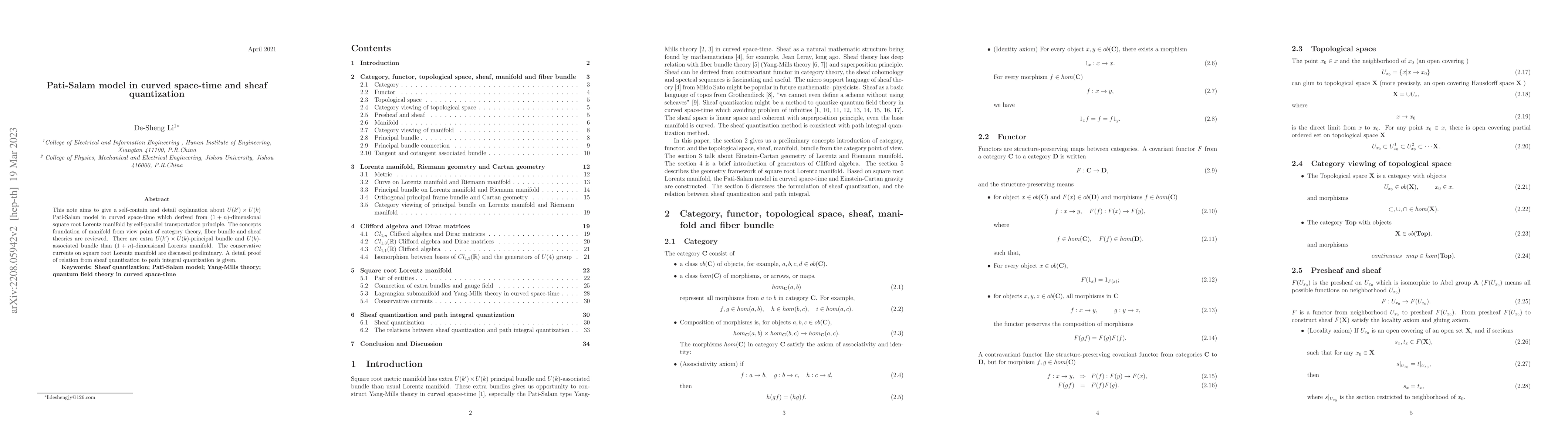 Thumbnail for Pati-Salam model in curved space-time and sheaf quantization