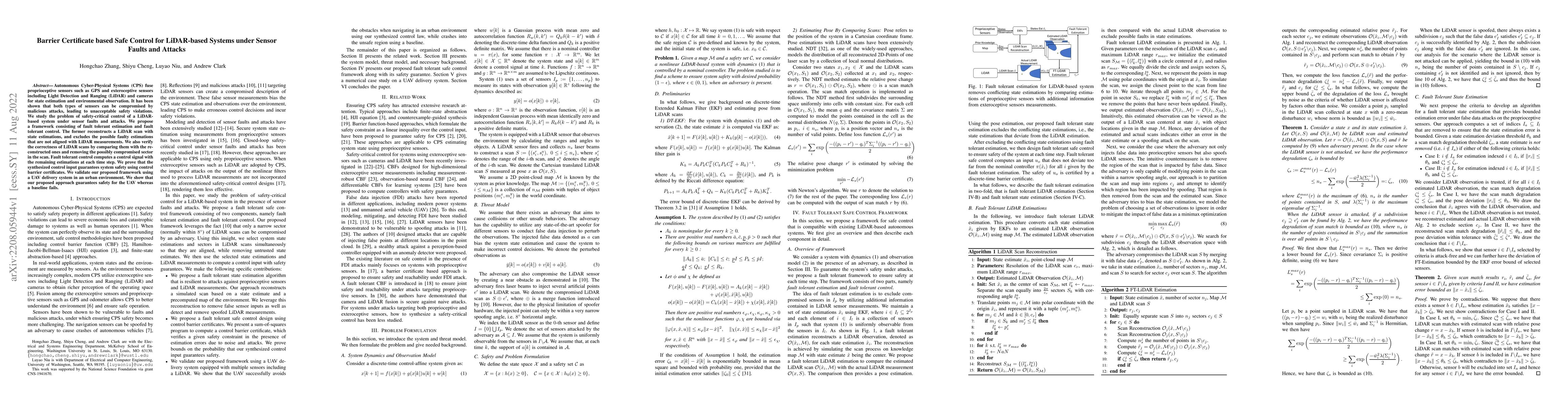 Thumbnail for Barrier Certificate based Safe Control for LiDAR-based Systems under
  Sensor Faults and Attacks