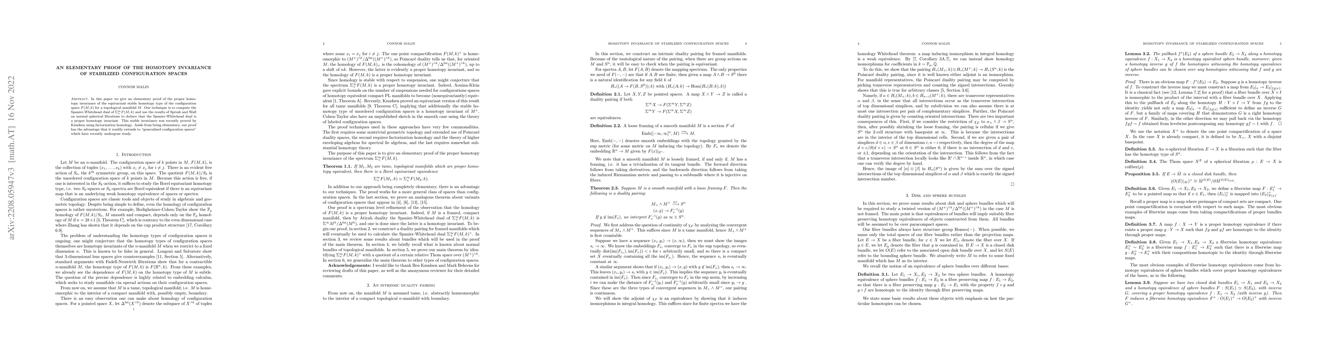 Thumbnail for An elementary proof of the homotopy invariance of stabilized
  configuration spaces