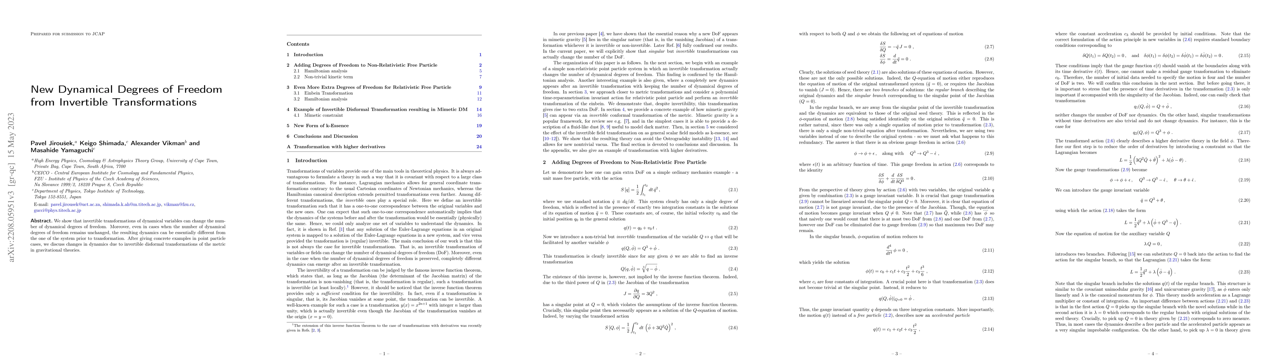 Thumbnail for New Dynamical Degrees of Freedom from Invertible Transformations