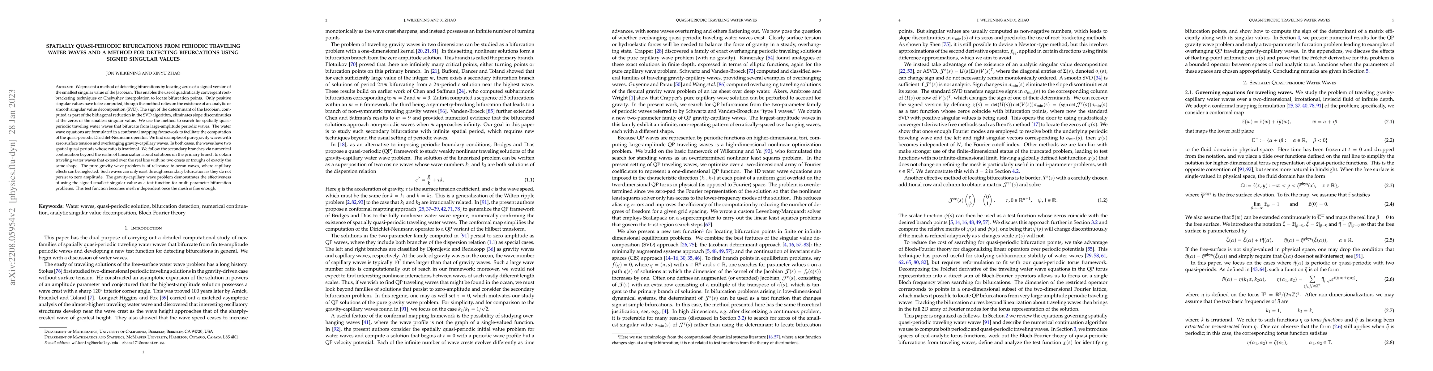 Thumbnail for Spatially quasi-periodic bifurcations from periodic traveling water
  waves and a method for detecting bifurcations using signed singular values