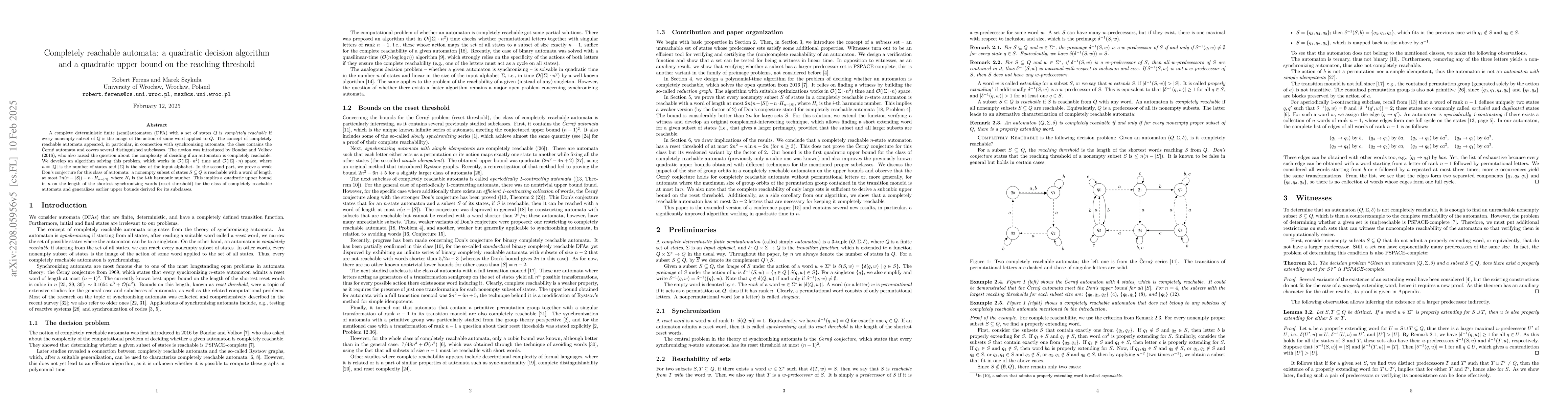 Thumbnail for Completely reachable automata: a quadratic decision algorithm and a
  quadratic upper bound on the reaching threshold