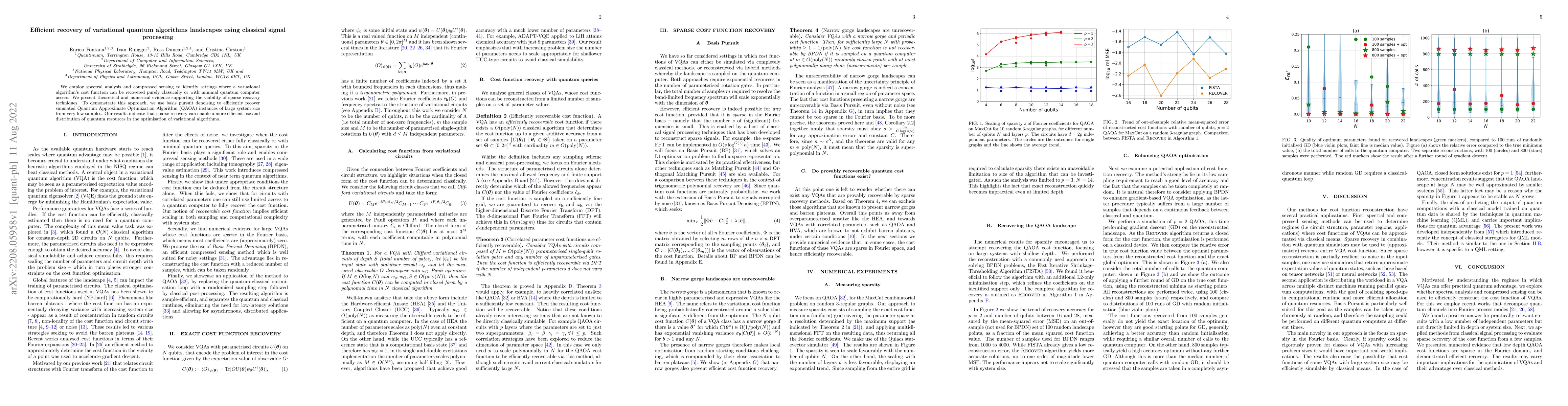 Thumbnail for Efficient recovery of variational quantum algorithms landscapes using
  classical signal processing