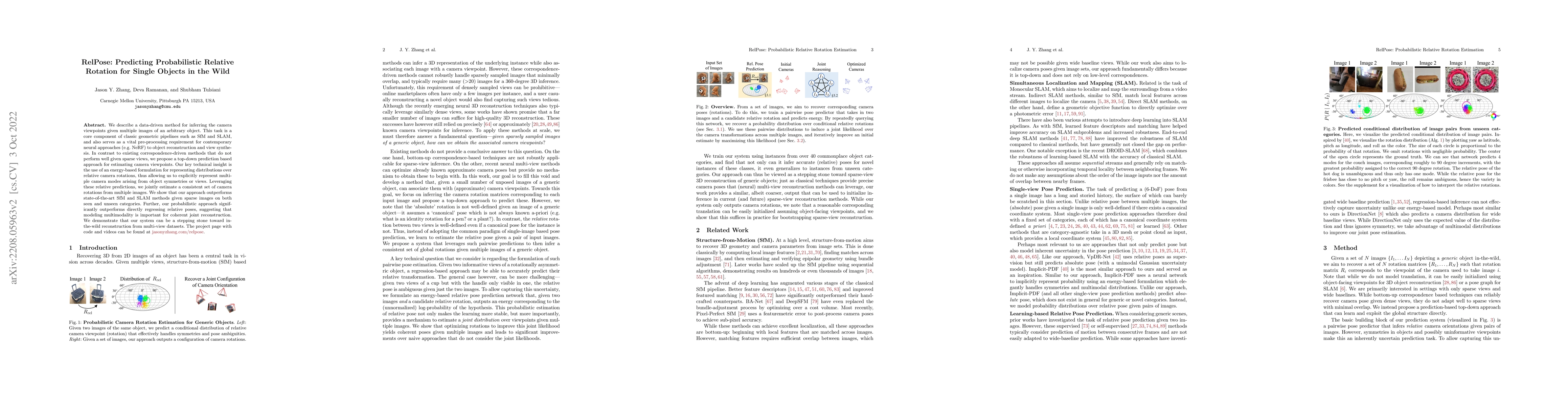 Thumbnail for RelPose: Predicting Probabilistic Relative Rotation for Single Objects
  in the Wild