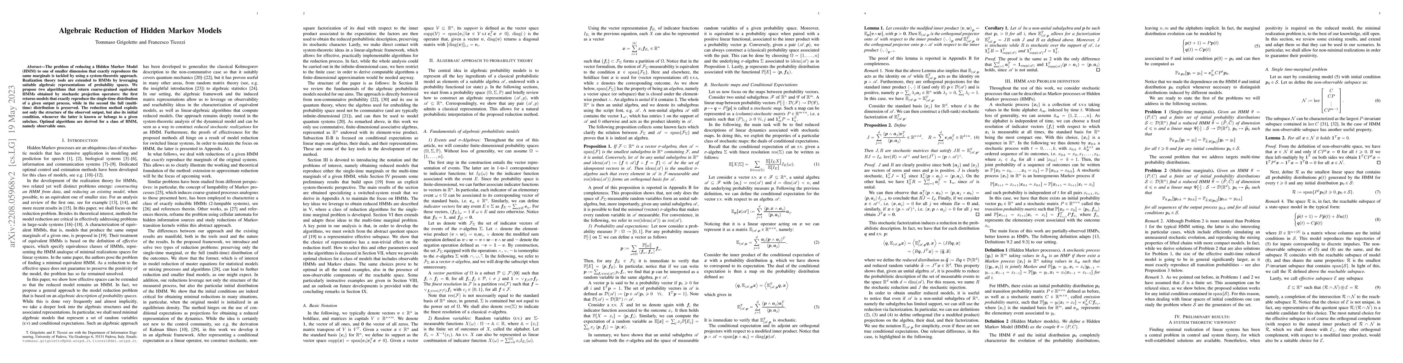 Thumbnail for Algebraic Reduction of Hidden Markov Models