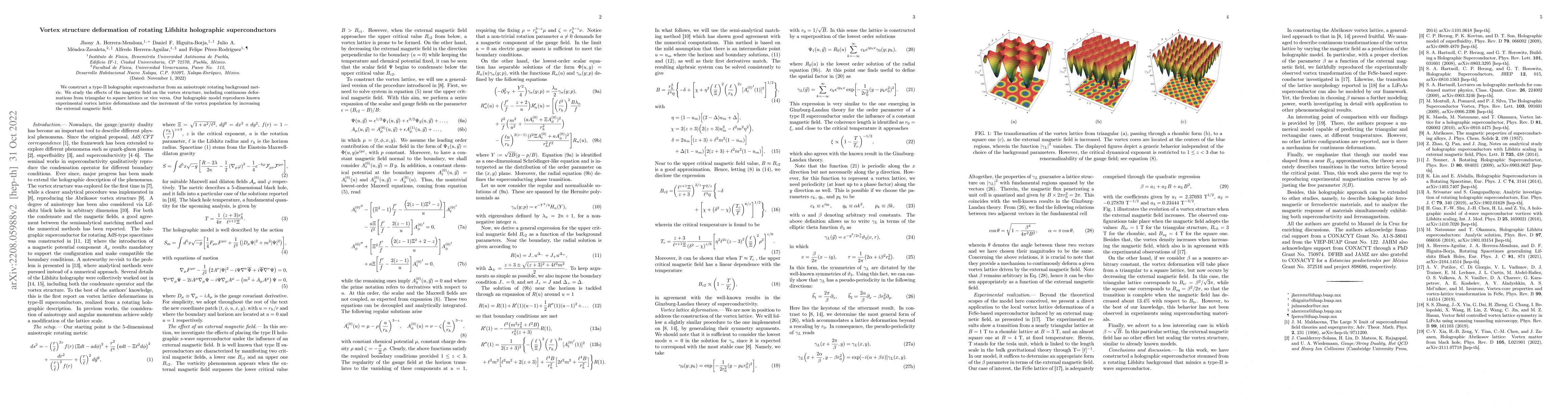 Thumbnail for Vortex structure deformation of rotating Lifshitz Holographic
  Superconductors