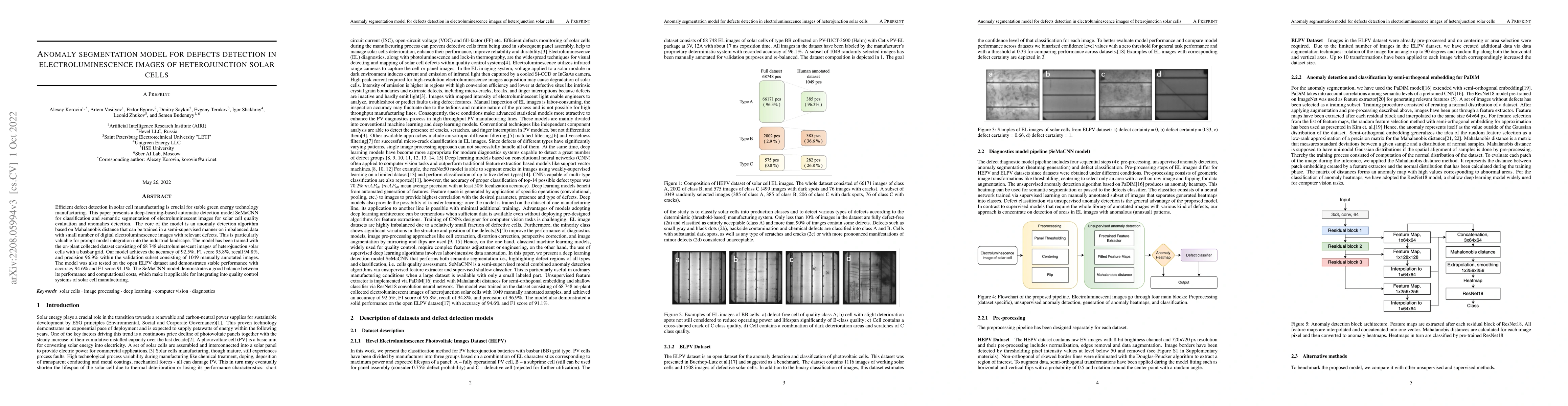 Thumbnail for Anomaly segmentation model for defects detection in electroluminescence
  images of heterojunction solar cells