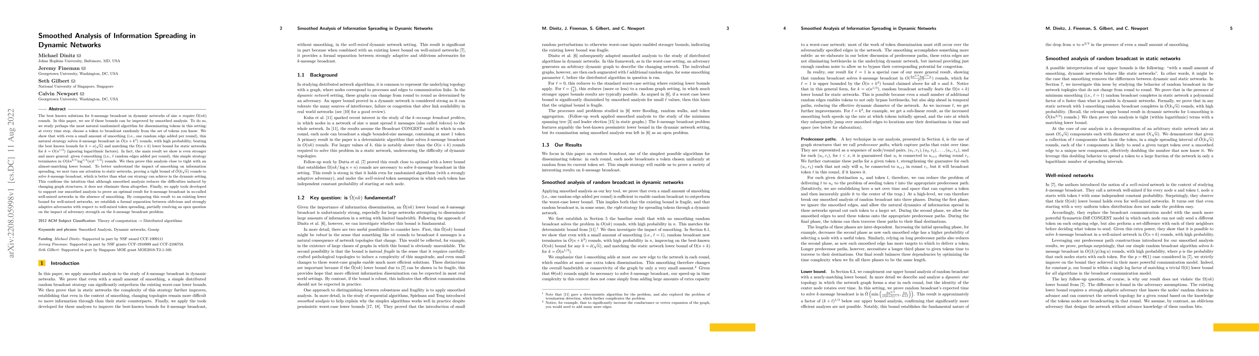 Thumbnail for Smoothed Analysis of Information Spreading in Dynamic Networks