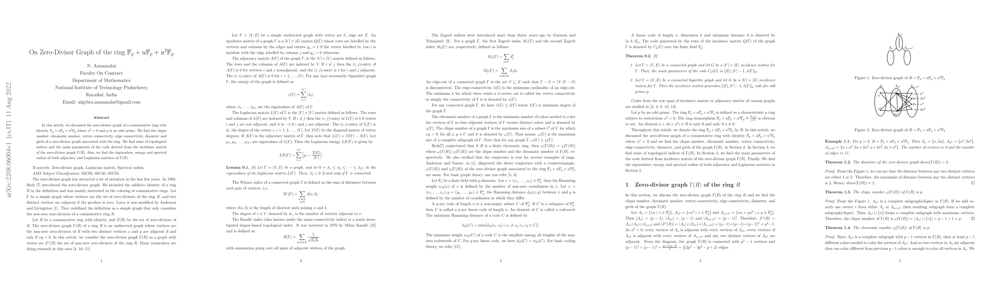Thumbnail for On Zero-Divisor Graph of the ring $\mathbb{F}_p+u\mathbb{F}_p+u^2
  \mathbb{F}_p$