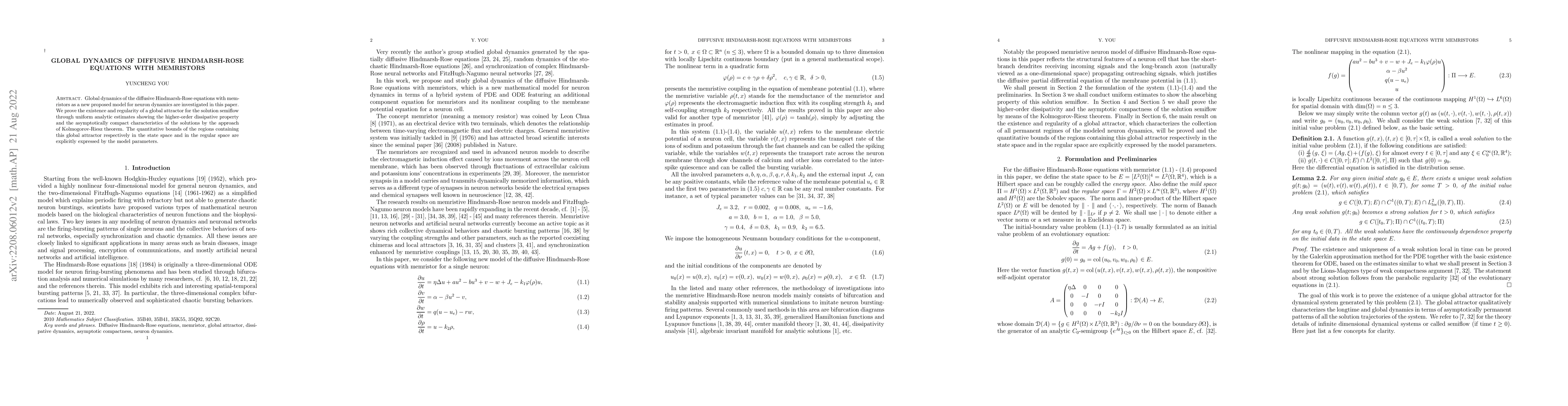 Thumbnail for Global Dynamics of Diffusive Hindmarsh-Rose Equations with Memristors