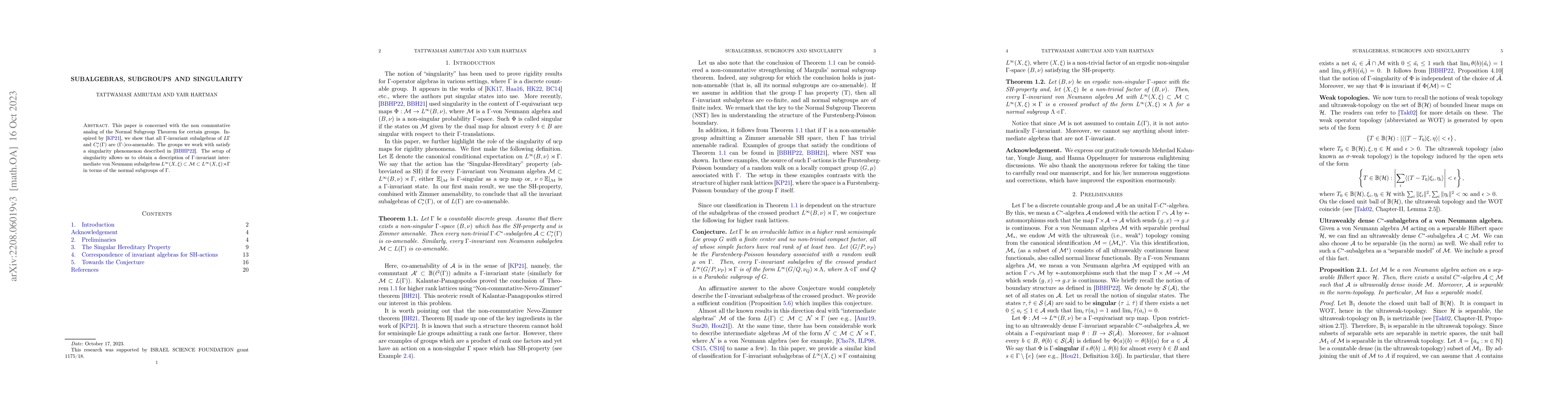 Thumbnail for Subalgebras, subgroups, and singularity