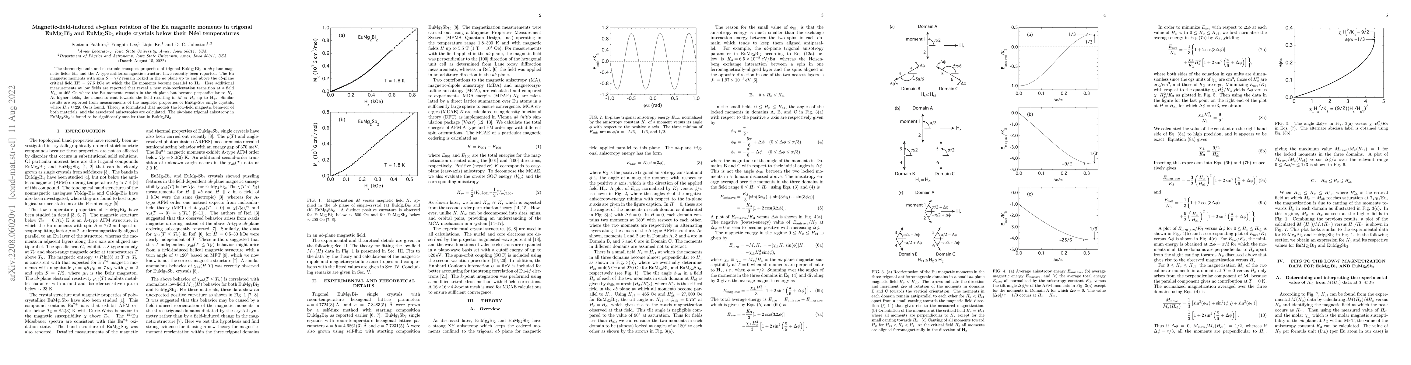 Thumbnail for Magnetic-field-induced ab-plane rotation of the Eu magnetic moments in
  trigonal EuMg2Bi2 and EuMg2Sb2 single crystals below their Neel temperatures